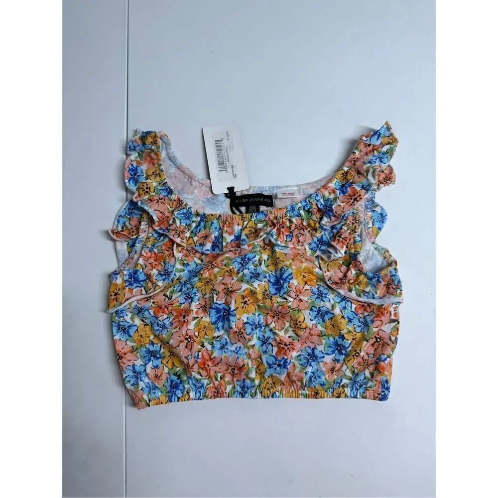 NWT Girl's Silver Jeans Co. Floral Print Ruffle Cropped Tank Top Sz M (10/12)